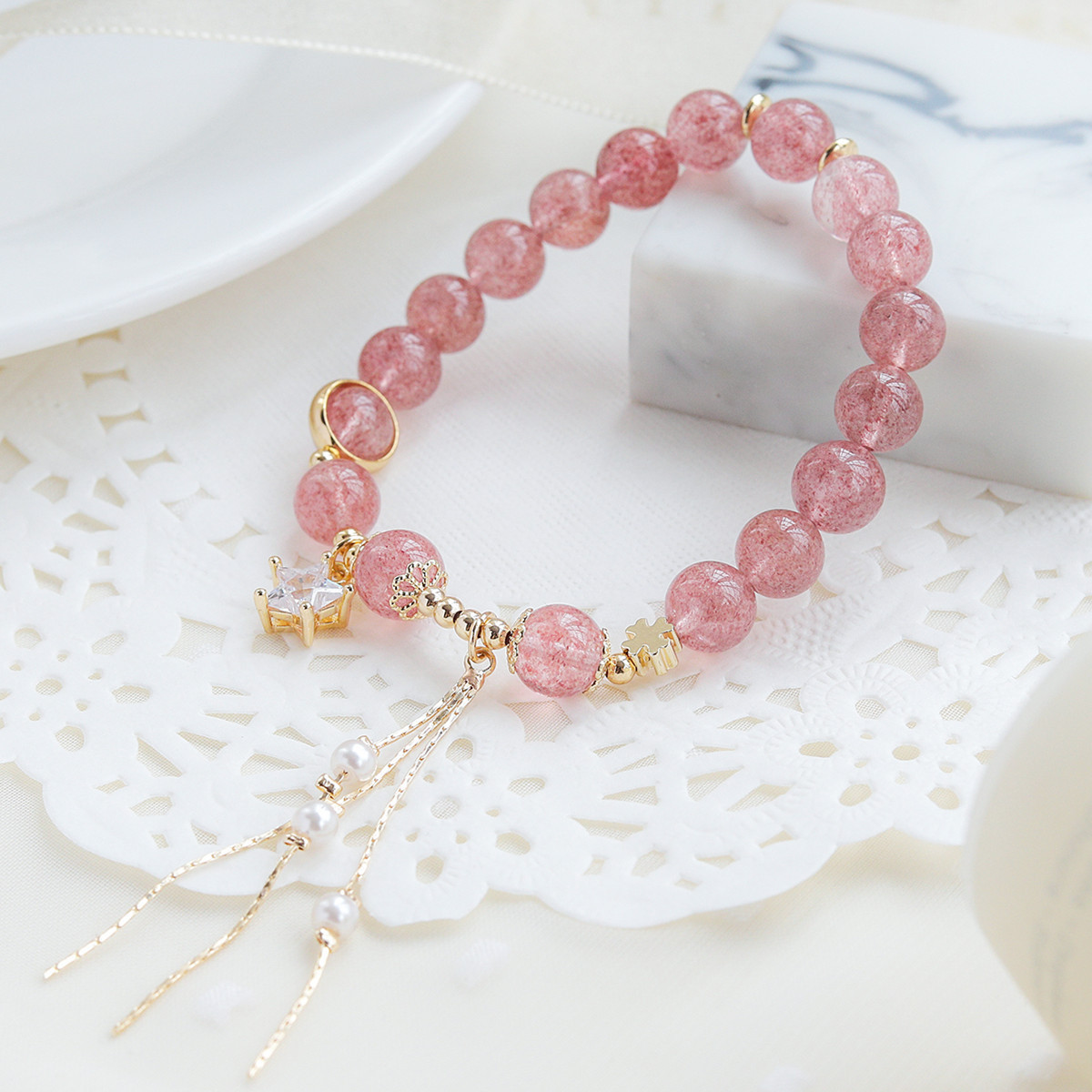 Natural Crystal Strawberry Crystal Bracelet Female Recruit Peach Pollen Crystal Lucky Transfer Beads Bracelet - Image 4