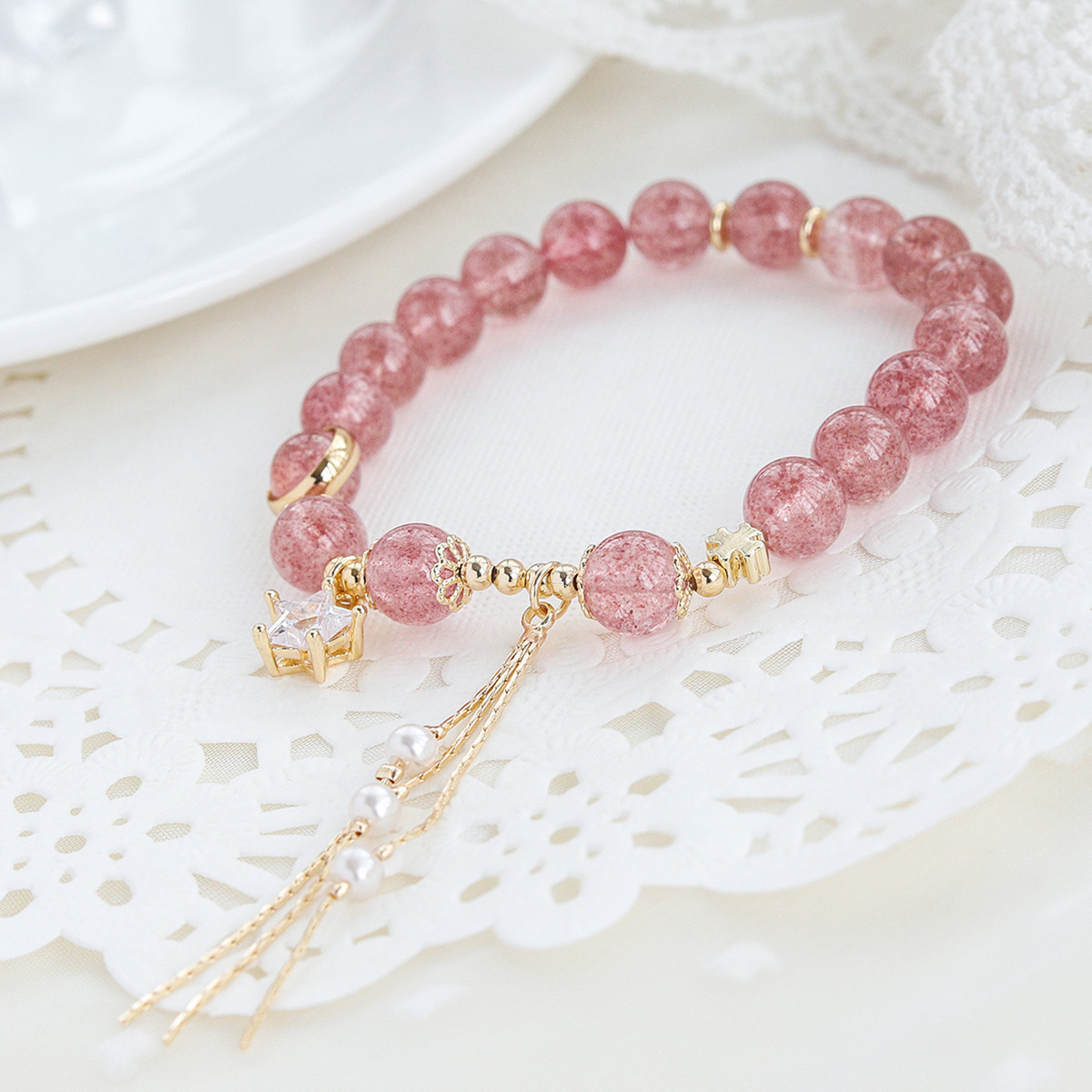 Natural Crystal Strawberry Crystal Bracelet Female Recruit Peach Pollen Crystal Lucky Transfer Beads Bracelet - Image 2