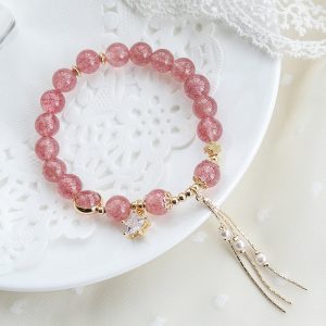 Natural Crystal Strawberry Crystal Bracelet Female Recruit Peach Pollen Crystal Lucky Transfer Beads Bracelet
